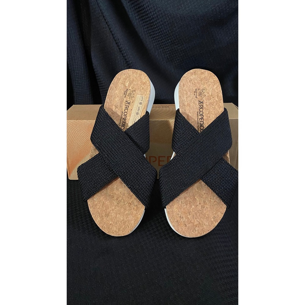 Sanuk Pantanal Knit Black Sandals Women's 6 Natural Vegan Slides 1116476 New